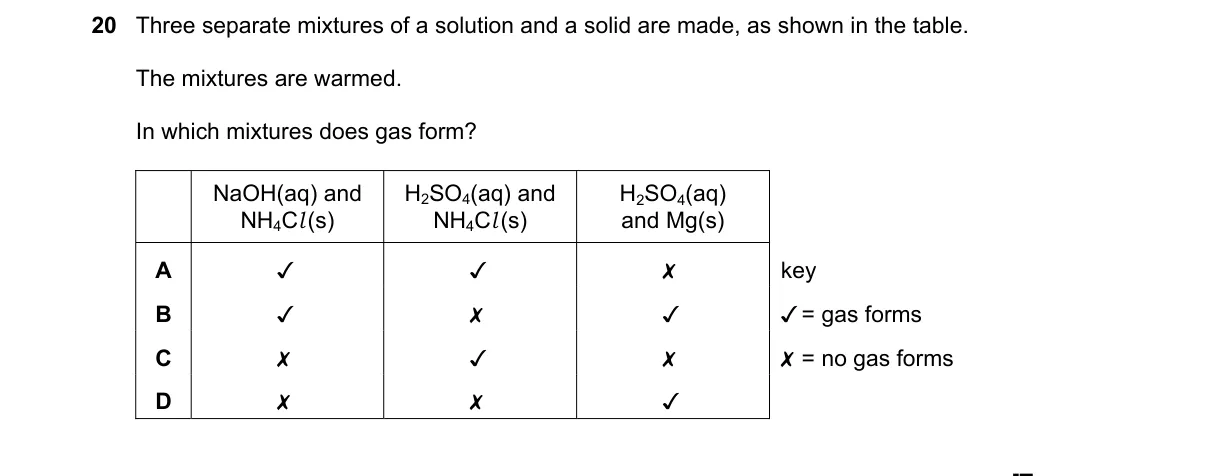 Question 20 from 5070/12/O/N/18