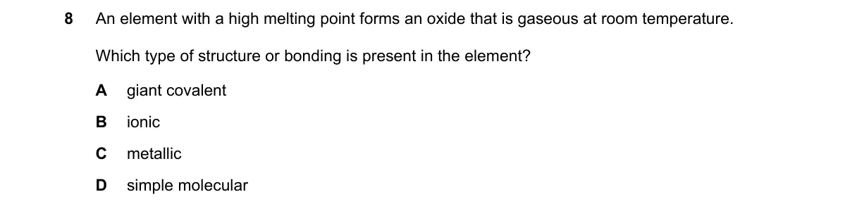 Question 8 from 5070/12/O/N/18