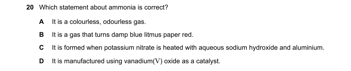 Question 20 from 5070/11/O/N/19