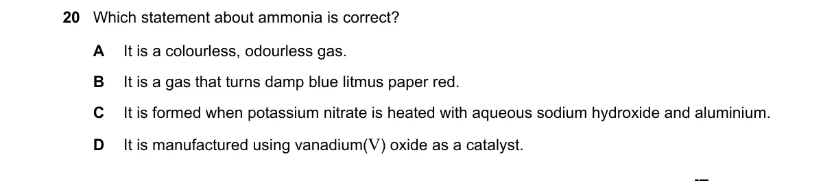 Question 20 from 5070/12/O/N/19