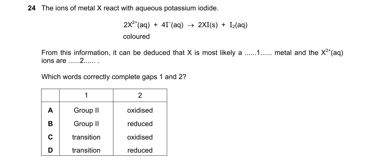 Question 24 from 5070/12/O/N/19