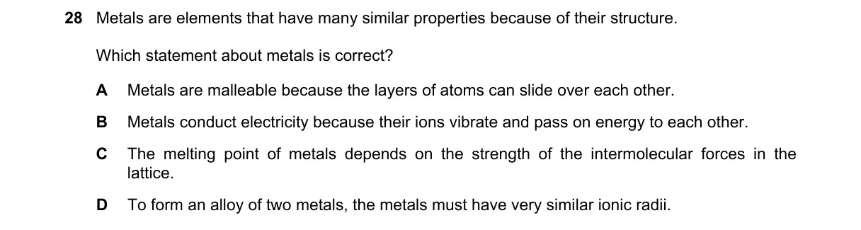 Question 28 from 5070/11/O/N/20