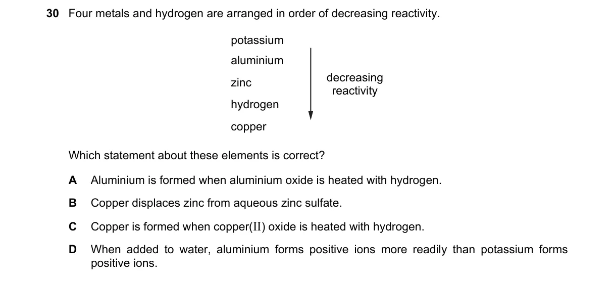 Question 30 from 5070/11/O/N/20