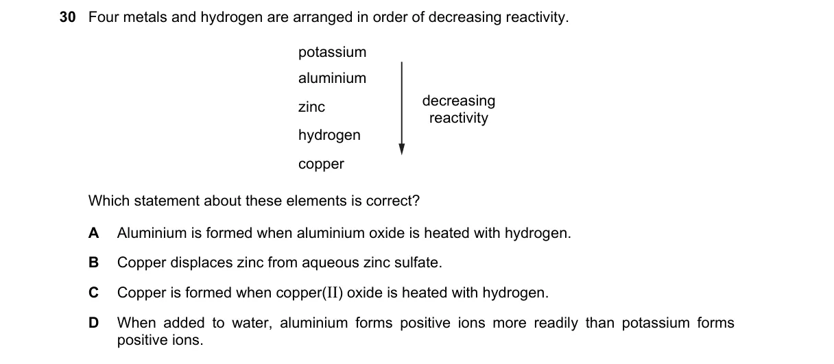 Question 30 from 5070/12/O/N/20