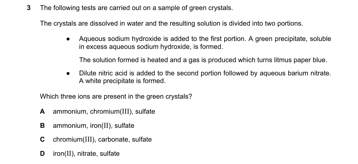 Question 3 from 5070/12/O/N/22