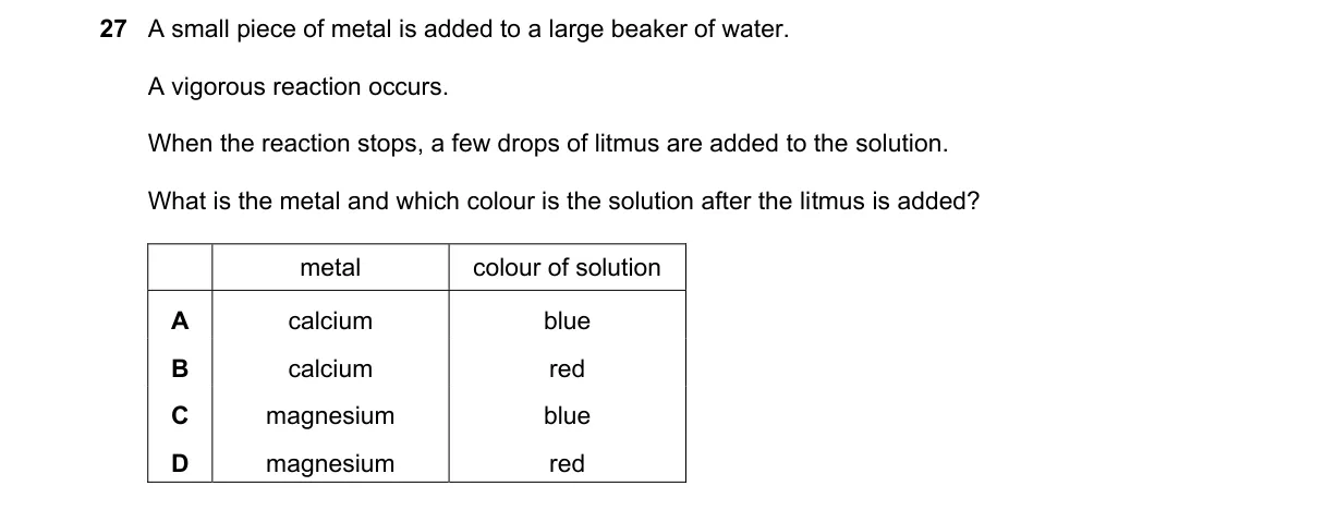 Question 27 from 5070/12/O/N/23