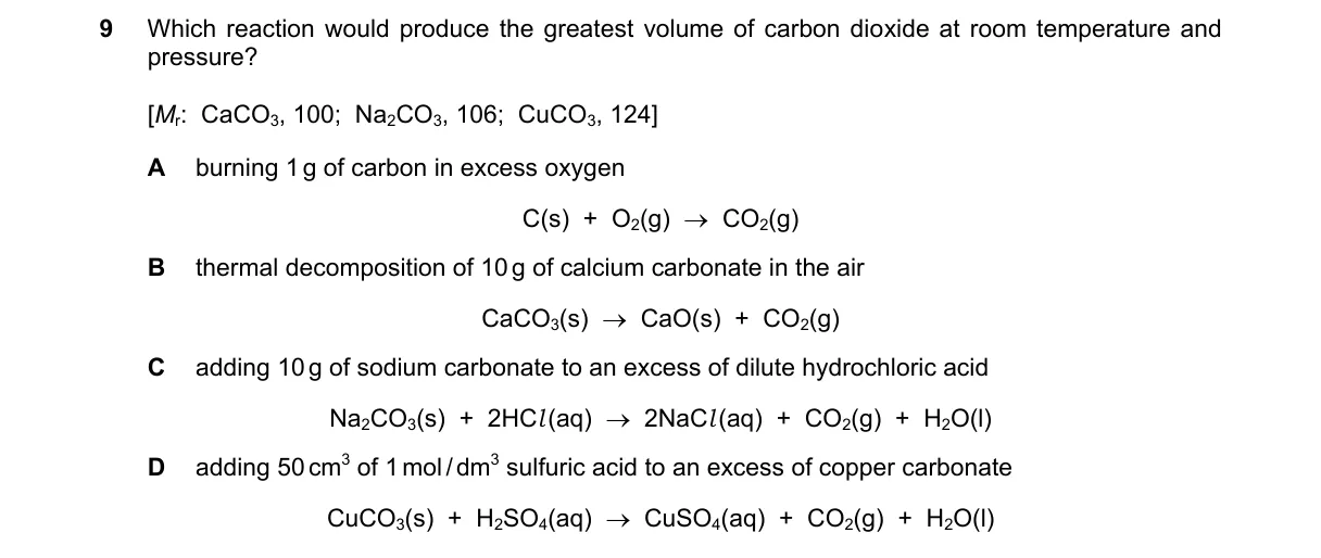 Question 9 from 5070/12/O/N/23