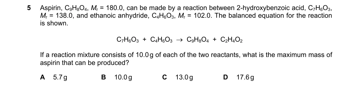 Question 5 from 9701/13/M/J/18